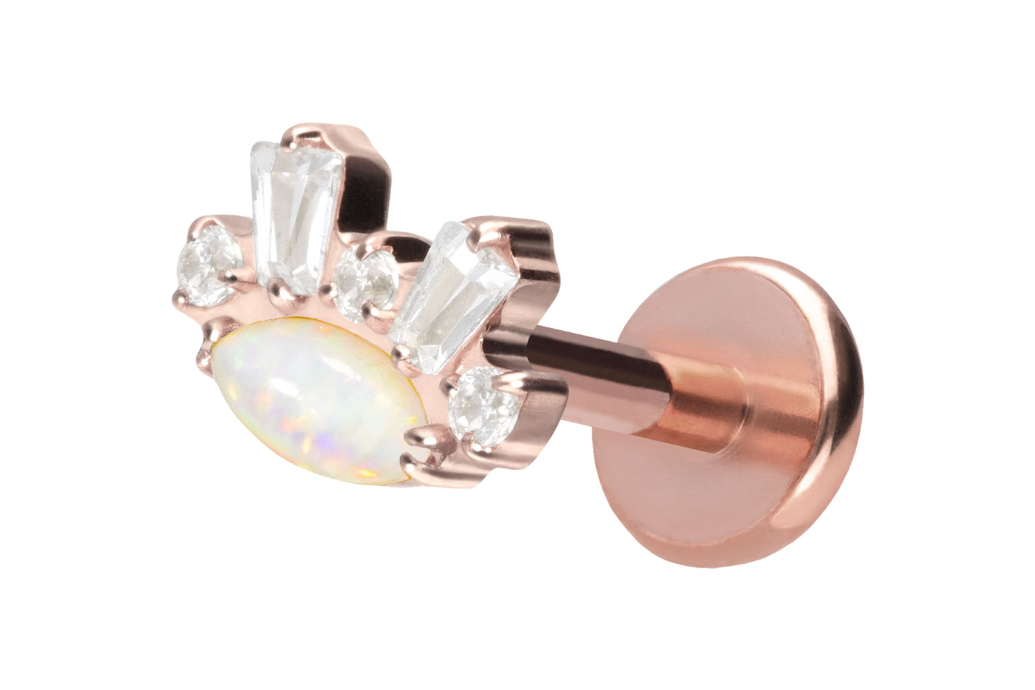 Titan Labret Piercing mit Push Fit SYNTHETISCHER OPAL + KRISTALLE